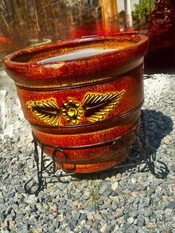 Large Mexican Planter with Iron Stand
