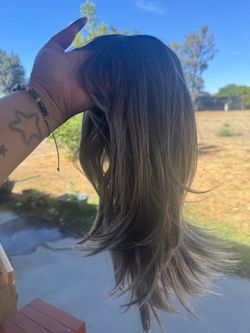 Long Brown Balayage Layered Wig with highlights brand new