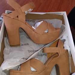 New Tan Chunky Heels 