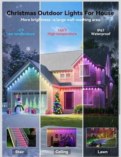 50FT Outdoor RGB Lights,Waterproof Smart LED Eaves Lights with Remote Control,for Christmas and All Holiday Decor