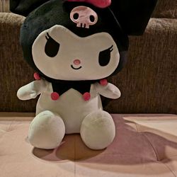 Sanrio Hello Kitty Black Pink Kuromi 16" inch Sitting Pose Plush Backpack New