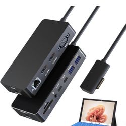 12-in-1 Surface Dock, Triple Display Support with 2 HDMI + VGA, Surface Docking Station for Surface Pro 3/4/5/6/7/8/9/10/11/X, Laptop 1/2/3/4/5/6/7, L