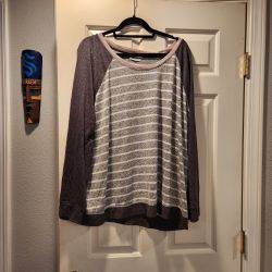 Maurices Striped Raglan Top Purple Gray Long Sleeve Size M