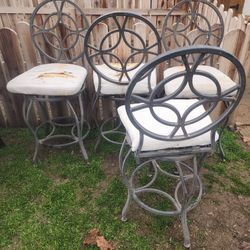 Lot Group Of 4 Metal Swivel 360 Bar Stools Chairs