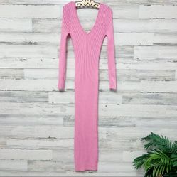 FASHION NOVA Off Shoulder Long Sleeve V Neck  Ribbed Knit Bodycon Sweater Pencil Dress 

