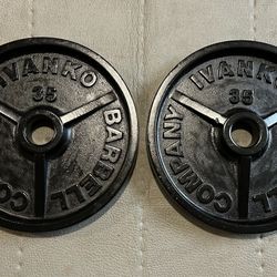Set Of 35lb Ivanco Olympic Weight Plates 