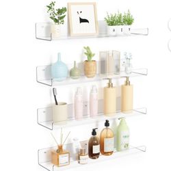 15" Clear Acrylic Floating Shelves Wall Mounted, [4pack] NEW