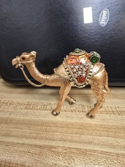 Camel 7 inch Enameled Figurine, 24K Gold Jewelry Box w/ Swarovski Crystals