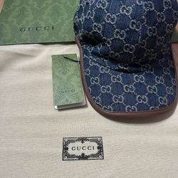 GUCCI Cap Hat Baseball Denim Blue Size M 57cm