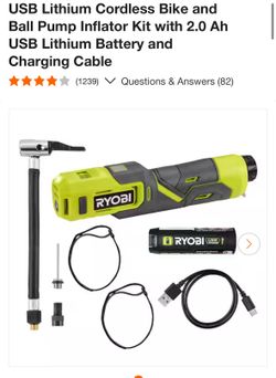 Ryobi USB Lithium Cordless High Pressure Inflator Kit