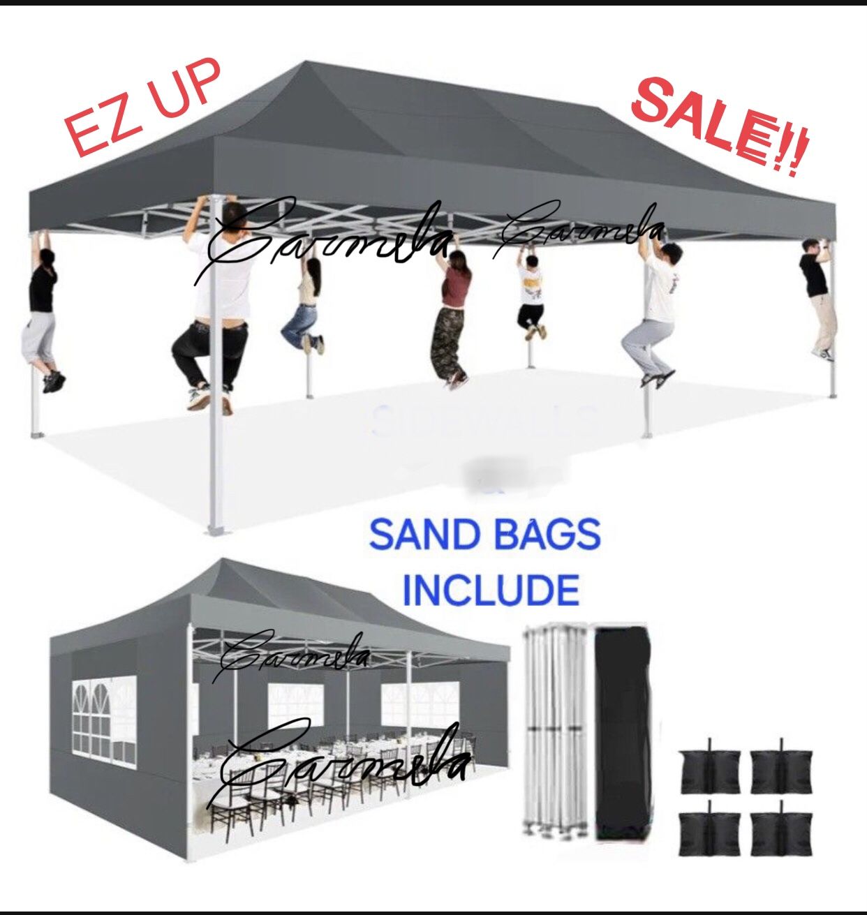 10x20' Waterproof Easy Pop Up Canopy HEAVY DUTY For Sale 420D Folding Tent With Sides Wedding Party Outdoor