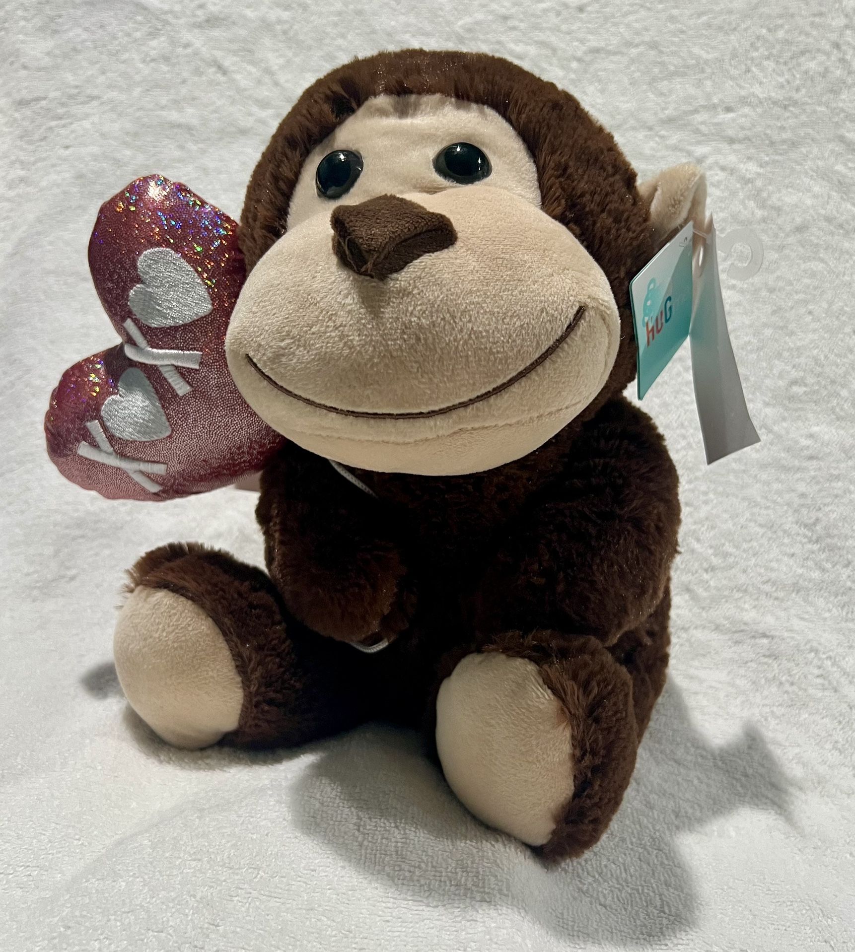 Exclusive Hug Me Monkey Ape Valentine Gift XOXO Pink Heart Plush 10” Brown