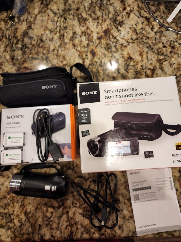 Sony Handycam HDR-CX440 with 3 Batteries, 16 GB Micro SD Card, Carrying Case, Original Manuals & Boxes