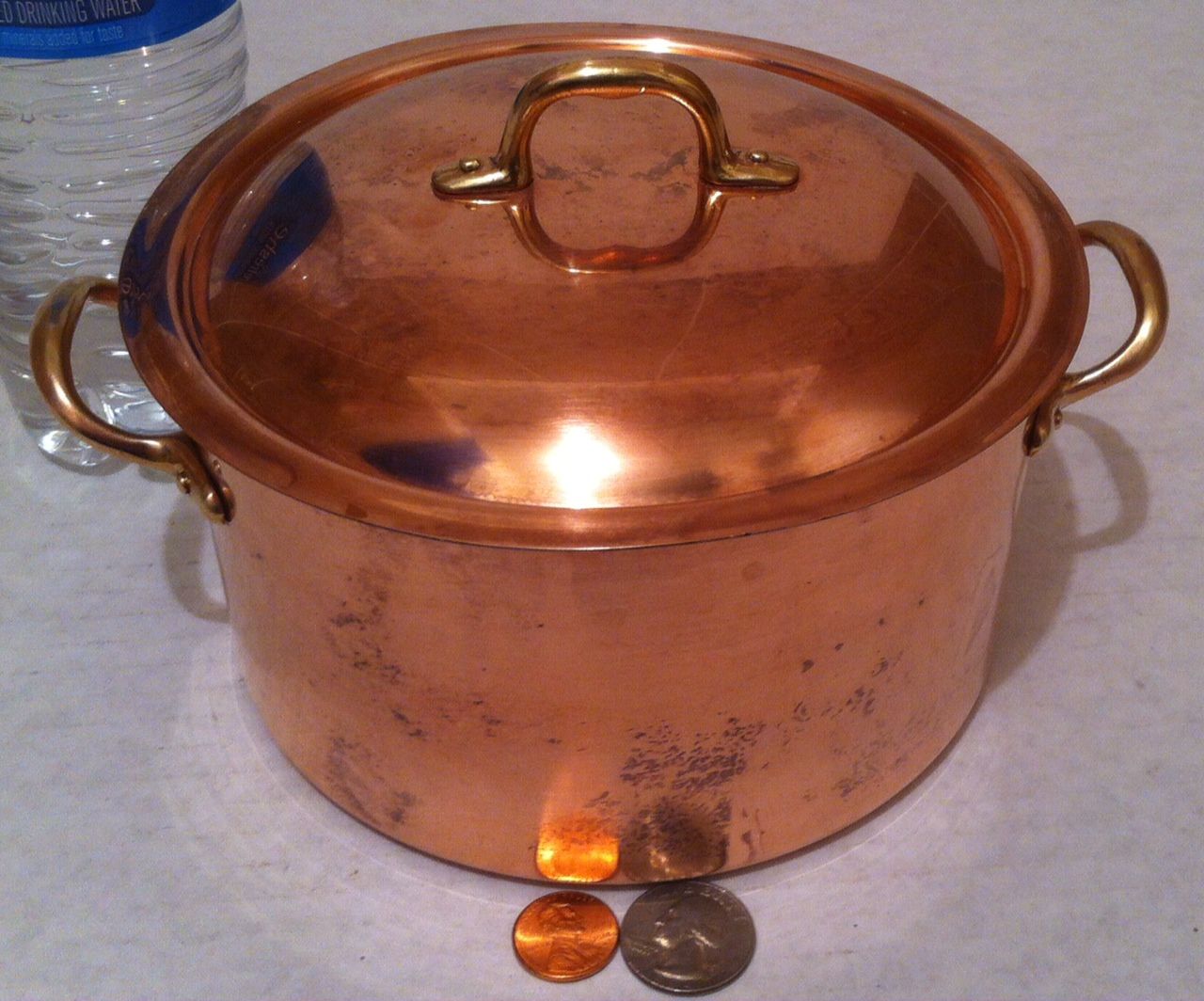 Vintage Metal Copper and Brass Pot with Lid, Made in Italy, 6" x 3 1/2" Wide, Kitchen Decor, Hanging Decor, Shelf Display, This Can Be Shined Up