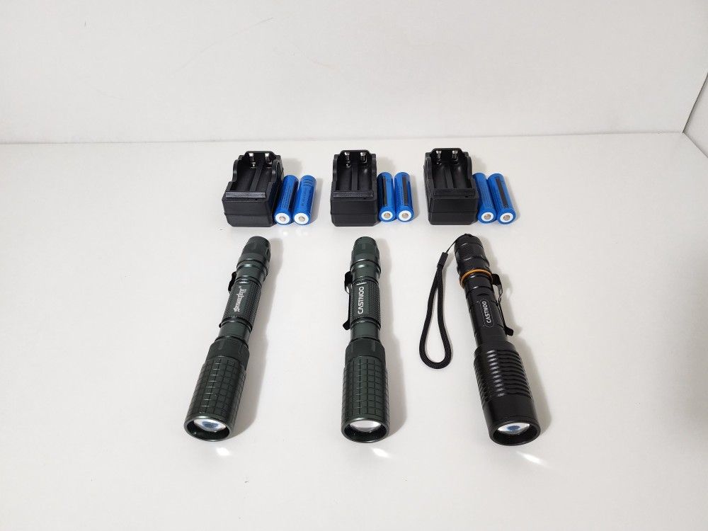 2pc Castnoo & 1pc Skywolfeye T6 LED 5Modes Flashlight Aluminum Focus Torch ( 1 Black 2 Green )