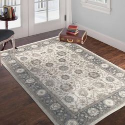 Lavish Home Vintage Floral II Area Rug, Ivory Dark Grey, 8' X 10'