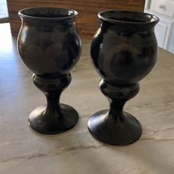 Studio Pottery Goblets Signed Hoy - Set Of 2