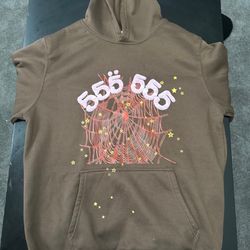 Brown "555" Graphic spider Hoodie with Star and Web Design