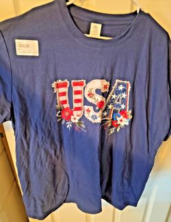 Women's Blue USA Rose Graphic T-Shirt Size XXL Cotton Short Sleeve