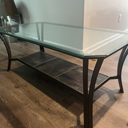 Modern Glass Coffee Table with Storage Shelf