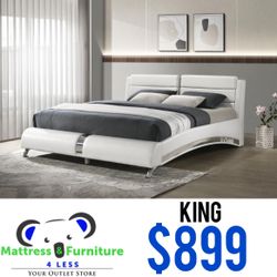 Jeremaine Upholstered King Sleigh Bed White