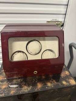 Triple Watch Winder Burgundy Wood Display Box - Untested