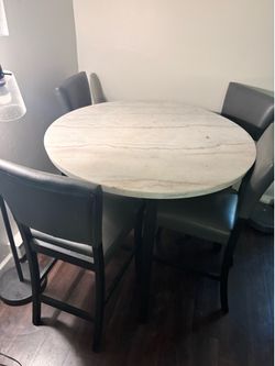 Round Marble Top Dining Table with 4 Chairs