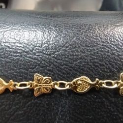 14k Butterfly / Fish Bracelet 7"
