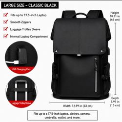 $28 Large 17.5” Laptop Backpack – USB Charging, Large Capacity, Travel & Business