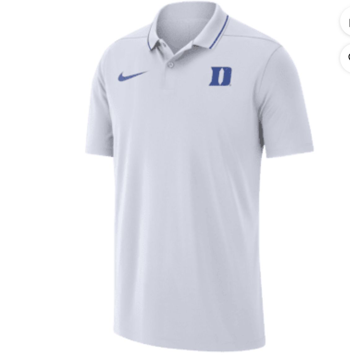Duke Men's Nike Dri-FIT College Coaches Polo Color: White/Game Royal/Game Royal Size: 4XL