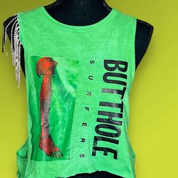One Of A Kind Upcycled Butthole Surfers tank With Crystal Tassels 