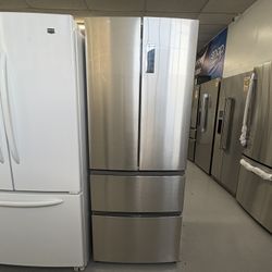 Used  Haier  28” 14.5 cu. ft. French Door Refrigerator in Fingerprint Resistant Stainless Steel, Counter Depth