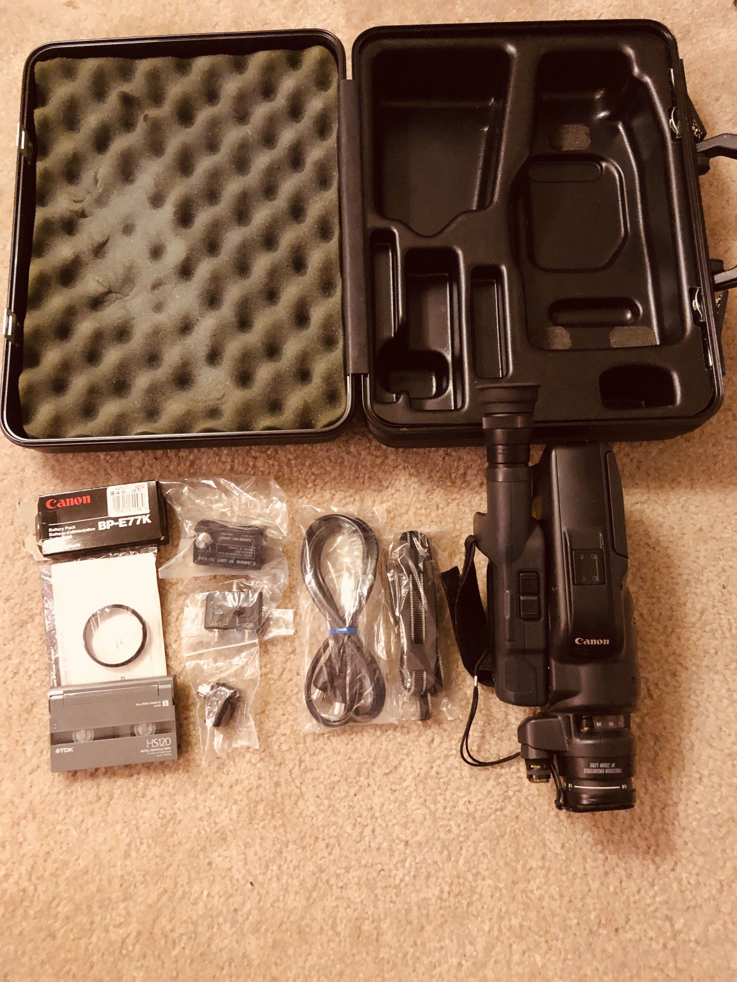 Vintage Cannon E53 Camcorder With Box And Some Accessory Has No Charging Cable  