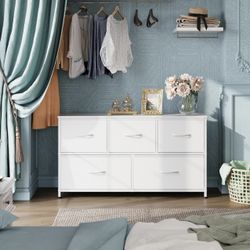 Dresser for Bedroom with 5 Drawers, Wide Chest of Drawers, Fabric Dresser, Storage Organization Unit with Fabric Bins for Closet, Living Room, Hallway