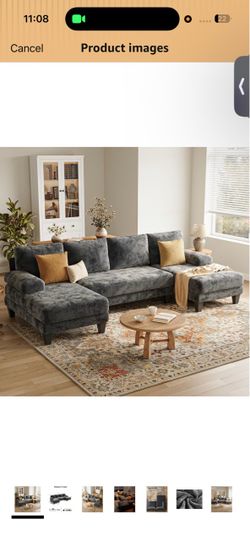 Gray Velvet Sectional Sofa with Double Chaise