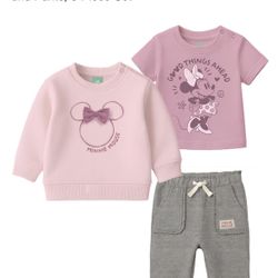 Baby Girls' Minnie Mouse Sweatshirt, T-Shirt and Pants, 3-Piece Set 