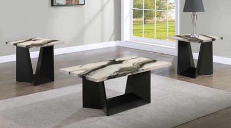 3 PC FAUX MARBLE COFEE TABLE SET