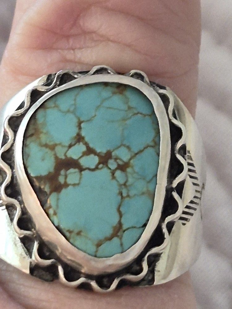Vtg.Navajo Sterling Silver TURQUOISE RING- SZ10