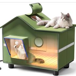 Heated Cat Shelter for Outside, Outdoor Cat House with Roof Window and Cozy Cushion