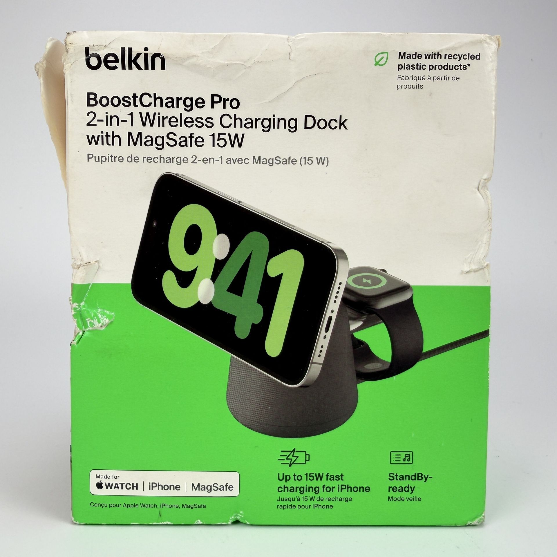 Belkin BoostCharge Pro 2-in-1 Wireless Charging Dock MagSafe Charcoal NEW