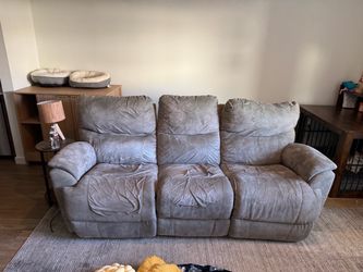 Lazy Boy Gray Microfiber Reclining Sofa