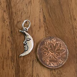 925 Sterling Silver Crescent Moon Face Charm