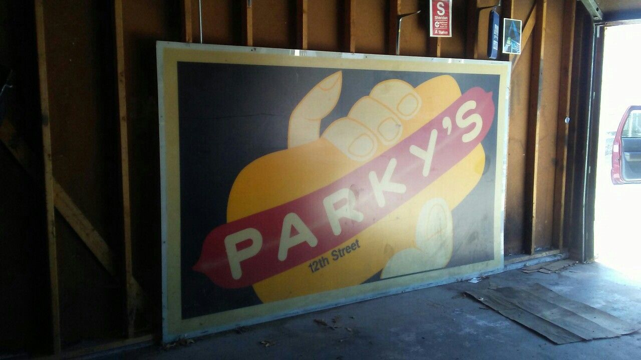 Parky's hot dogs ORIGINAL 8 by 6 foot sign