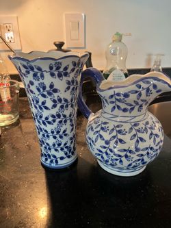 Vintage Porcelain Patterned Pitcher and Vase