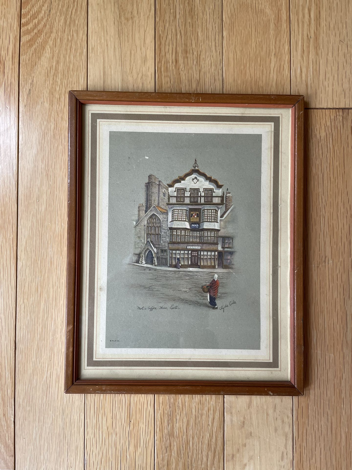 Vintage 1940’s Clyde Cole Signed Framed Print Mold Coffee House Exter England 7.5x9.5