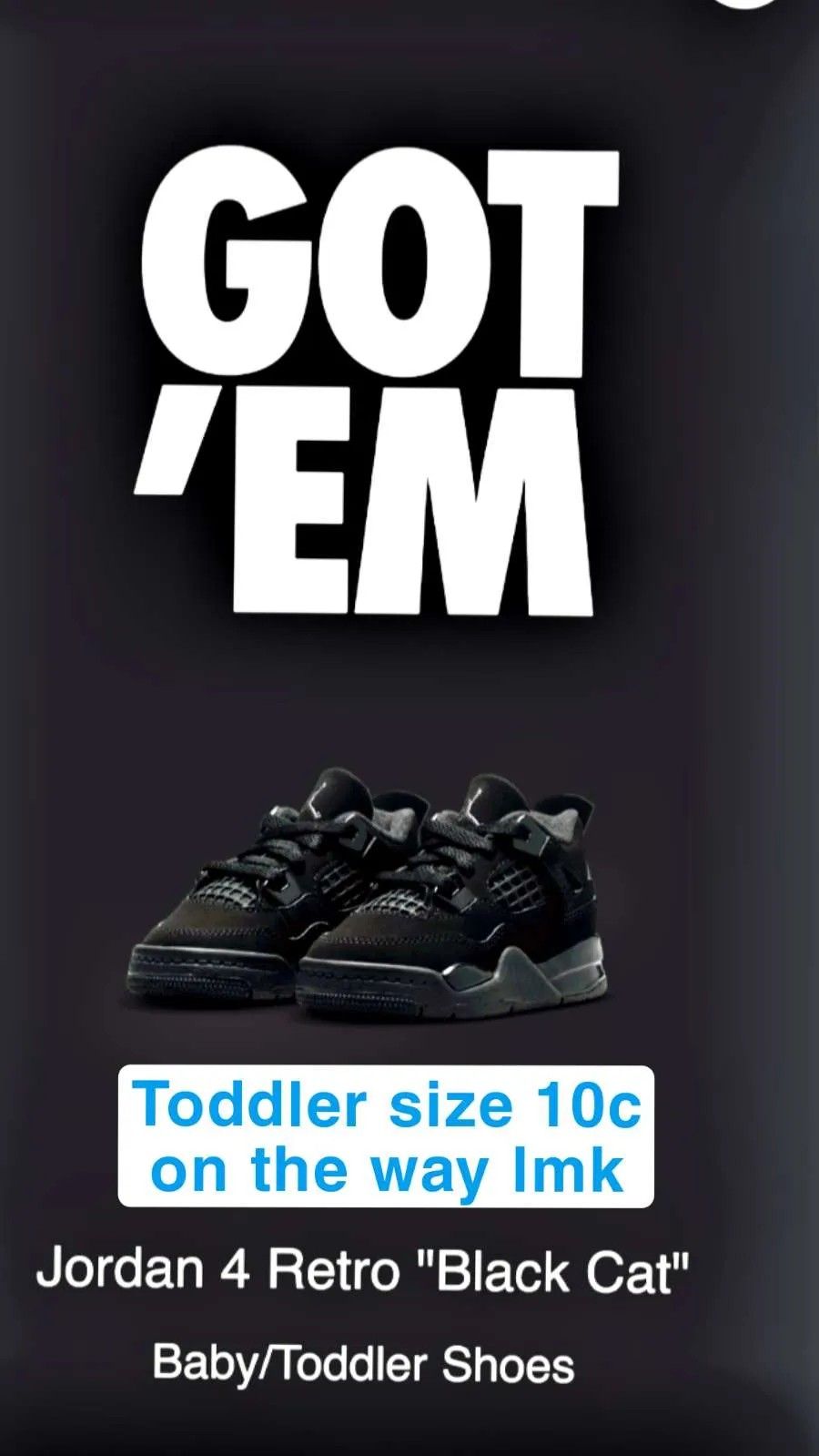 Jordan Black Cat 4s TODDLER SIZE 10C