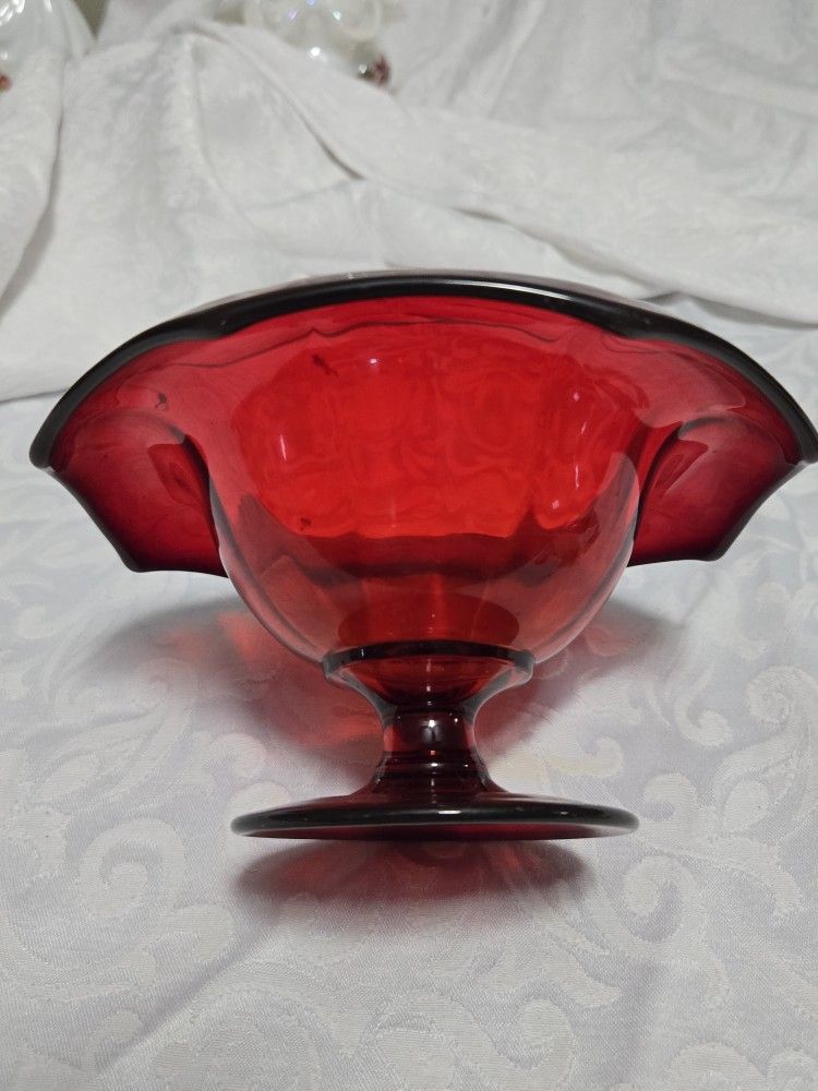 Fostoria Ruby Red Coin Dot Glass Open Compote Bowl