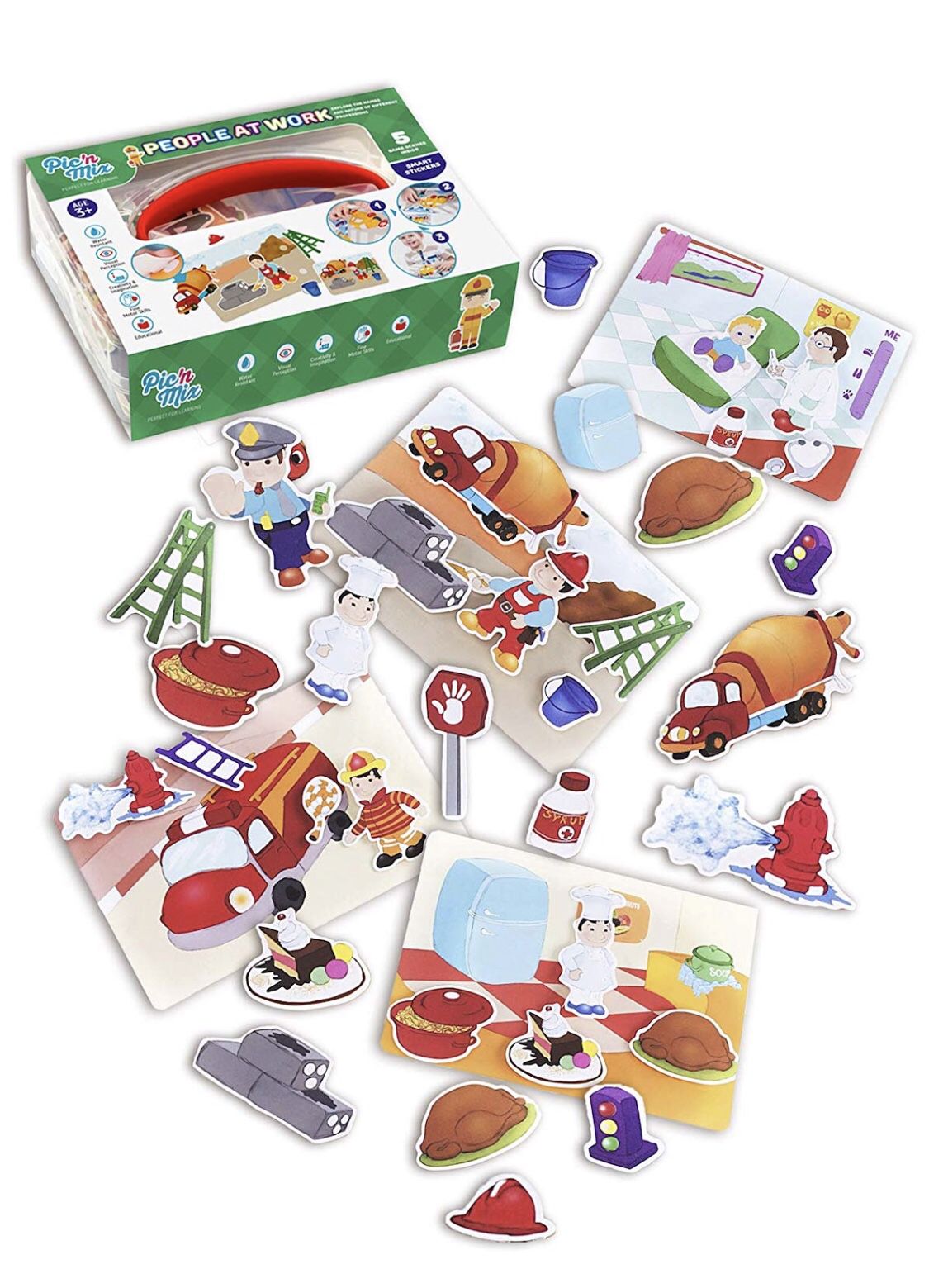 People at Work games for toddlers 3 years old. Picnmix board games for kids 3 and up. Educational puzzles and stickers for baby - Eco-Friendly Plasti