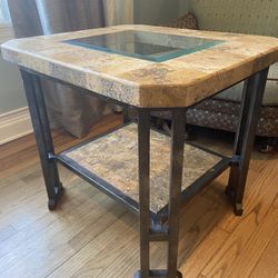 Stone, Glass, And Iron End Table