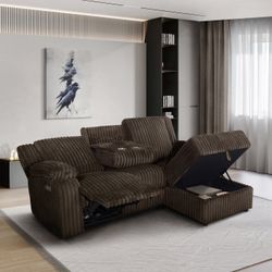 New Corduroy Power Sectional W Chaise Storage.  89x62x38H.  Free Delivery!